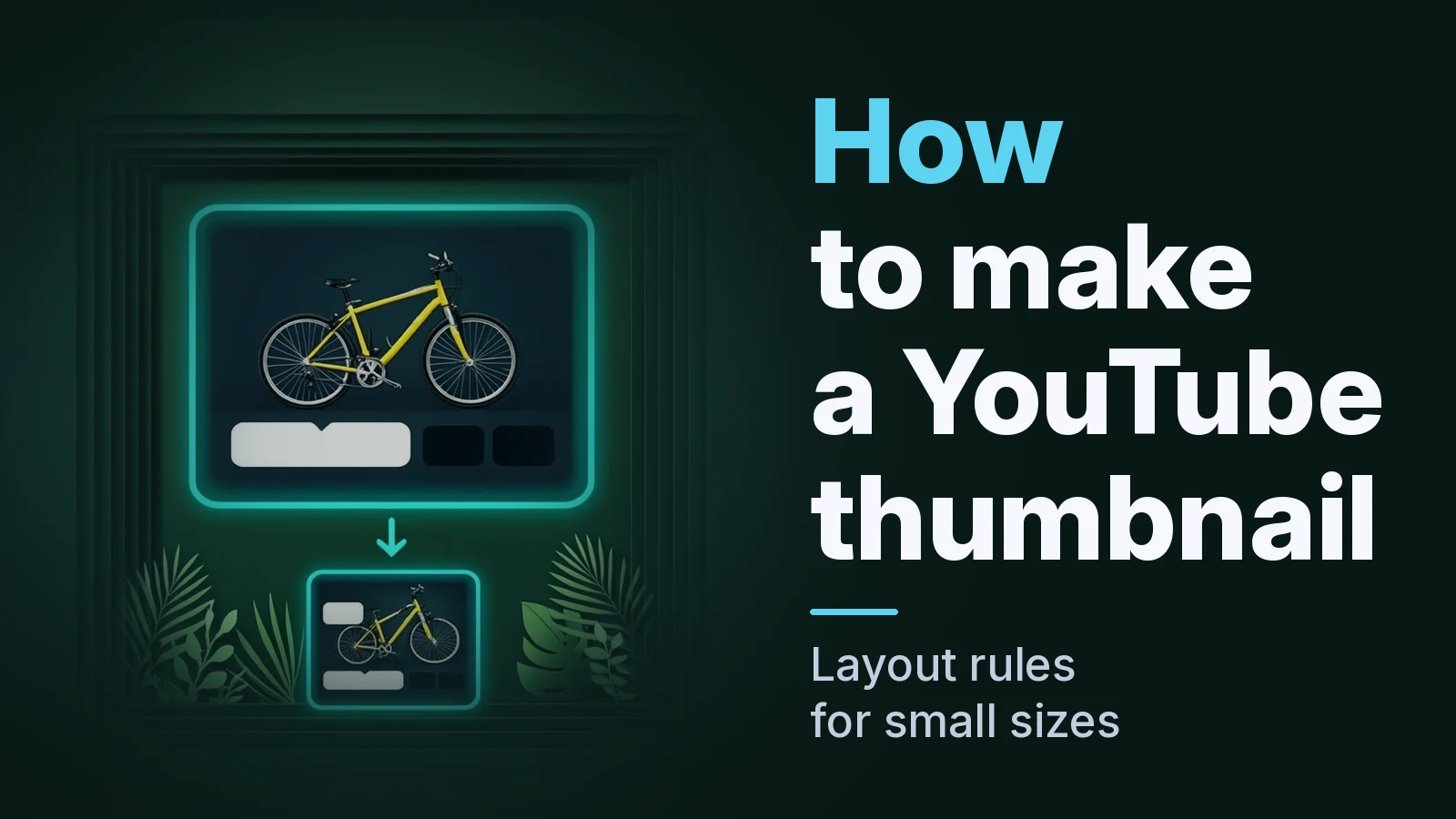 A large 16:9 frame with a bicycle and speech bubble shrinking down to a tiny phone-sized preview frame below it.
