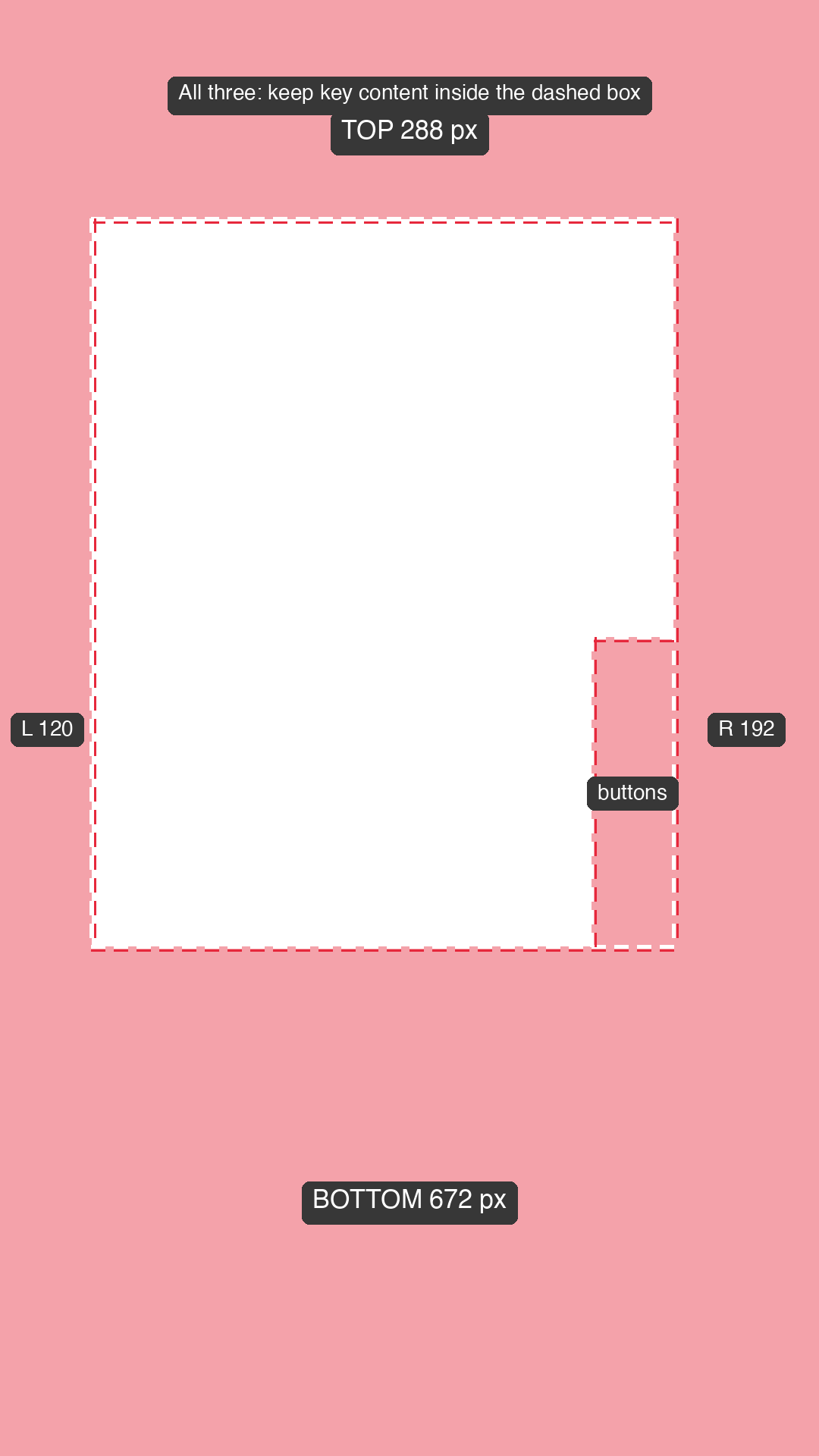 Transparent 1080x1920 All three platforms safe zone overlay, red tint over the unsafe edges, with the pixel size of every margin printed on it
